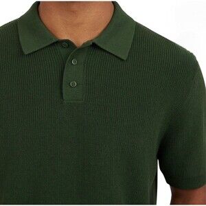 DKNY Men’s Sweater Polo Shirt Green 100% Cotton Knit Short Sleeve Regular Fit XL